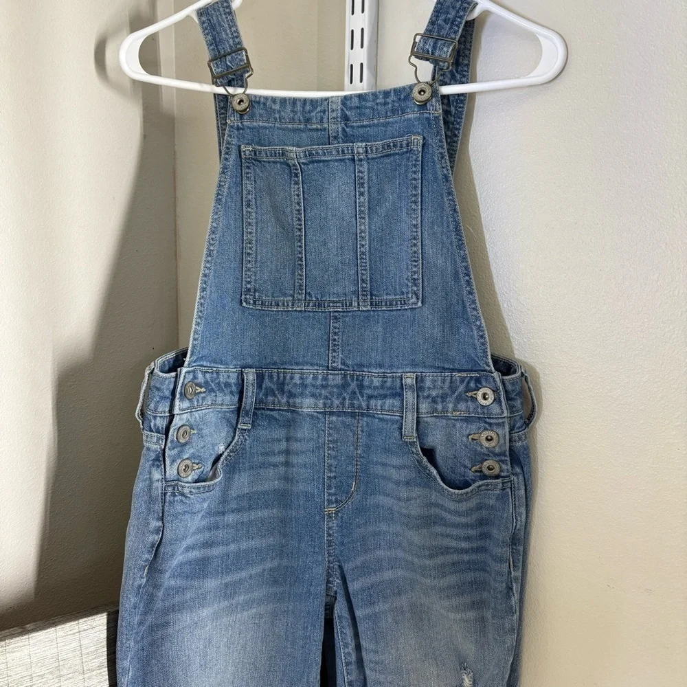 Arizona Jean Company Blue Distressed Denim Overalls